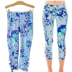 LILLY PULITZER Luxletic Weekeneder Crop Leggings XS Sea Sirens Octopus Blue